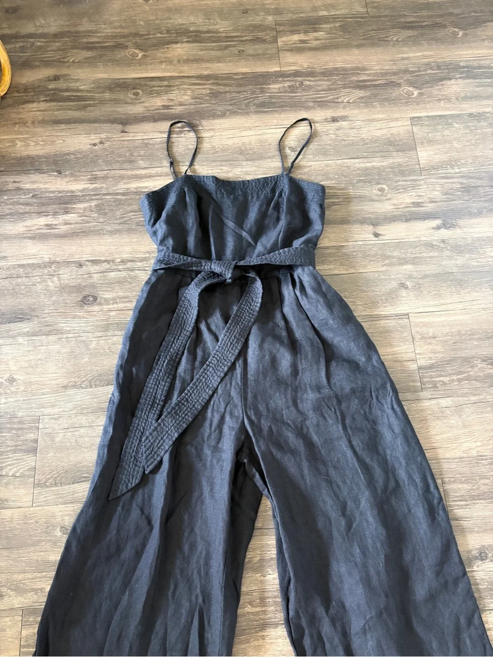 J. Crew Linen Black Jumpsuit with Waist Tie